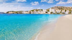 Mallorca Cala Santa Ponsa Ponca beach in Calvia Majorca Balearic islands of Spain